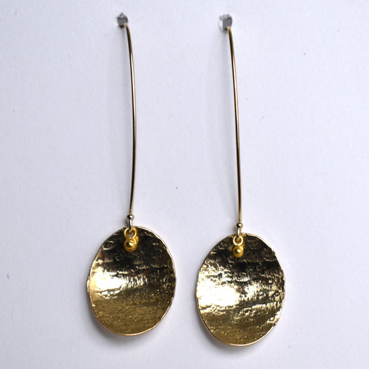 Gold-filled hammered disc long earrings