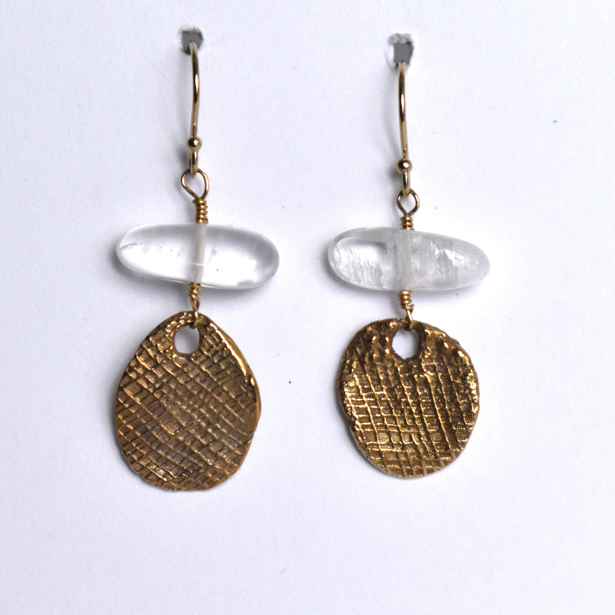 Handformed bronze disc with Moonstone Earrings