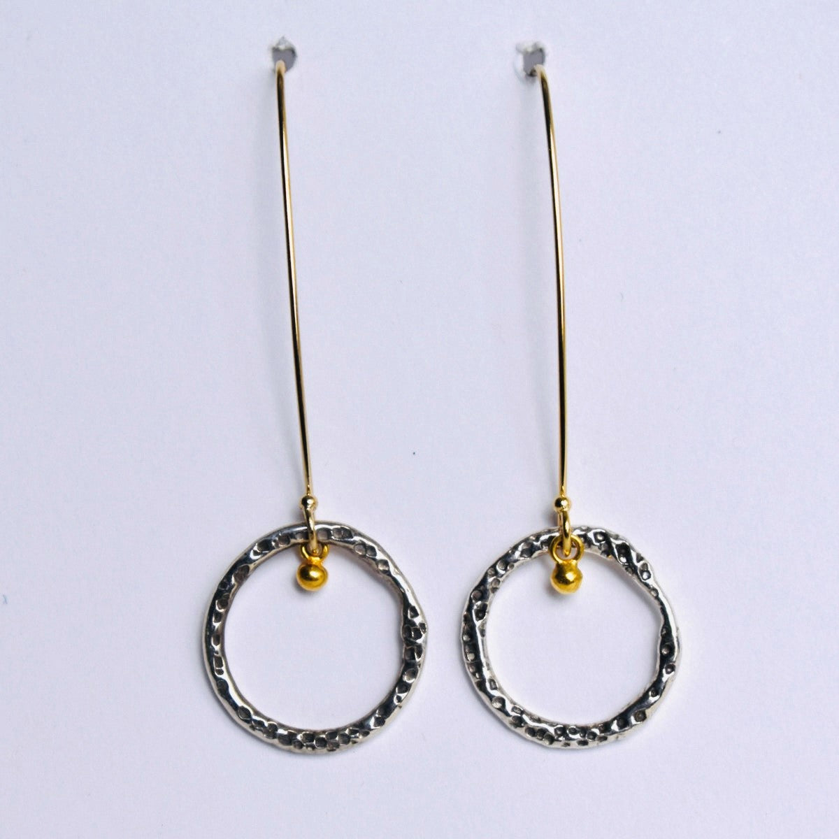 Fine sliver hammered circle on gold-filled wire earrings