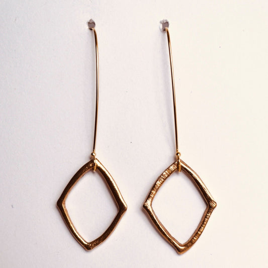 Handformed bronze diamonds on gold-filled wire earrings