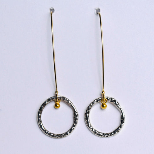 Fine sliver hammered circle on gold-filled wire earrings